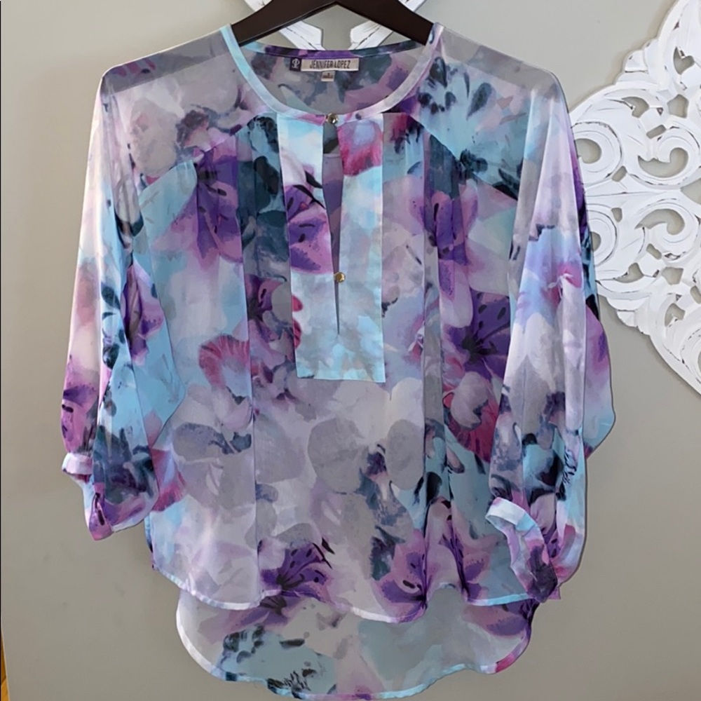 Jennifer Lopez Floral Sheer Blouse